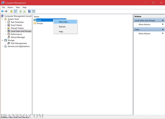  ایجاد حساب کاربری محلی در ویندوز با استفاده از Computer Management