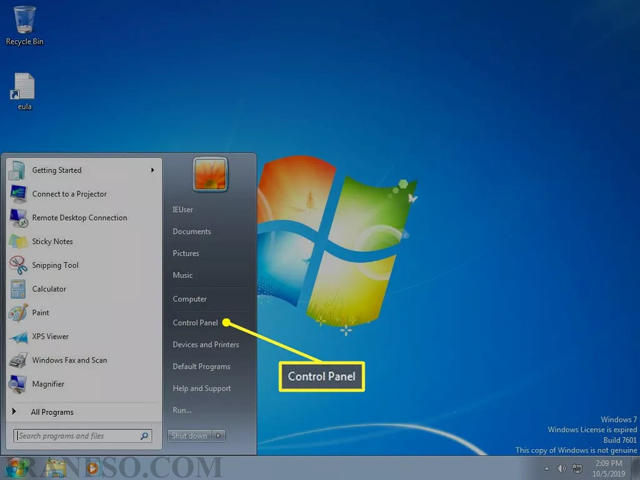 از لیست، «کنترل پنل» (Control Panel) را انتخاب کنید.