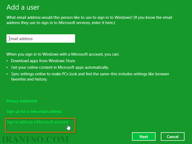 گزینه «ورود بدون حساب مایکروسافت» (Sign in without a Microsoft account) را پیدا کرده و انتخاب