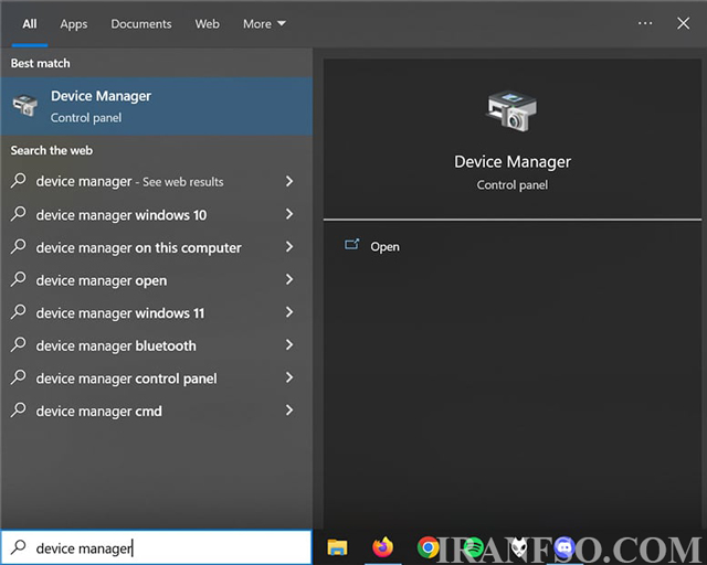 ابتدا، کلید ویندوز را فشار دهید و "Device Manager" را تایپ کنید، سپس Enter را بزنید.