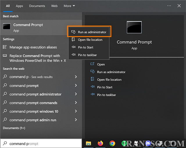 . روی "Command Prompt" کلیک راست کرده و "Run as Administrator" را انتخاب کنی