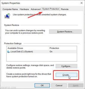 نقطه بازگشتCreate a restore point