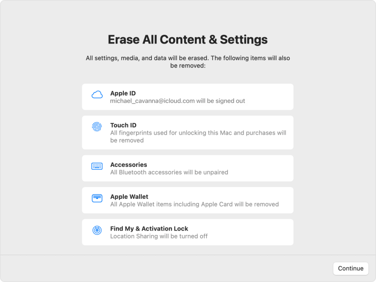 نحوه پاک کردن همه داده‌ها با Erase Assistant در مک‌بوک