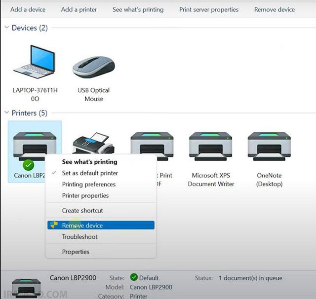 گزینه "Remove Device" را انتخاب کنید.