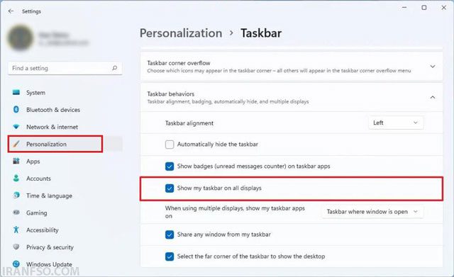 بخش Taskbar settings