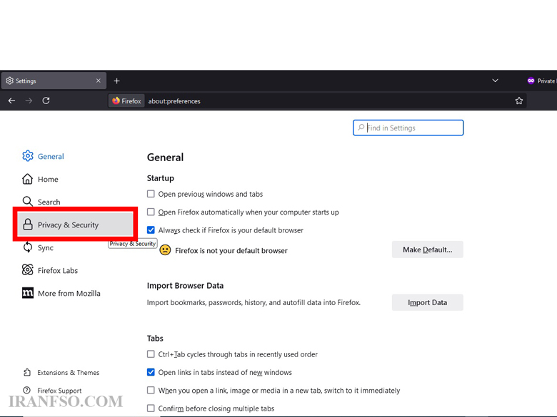 ورود به بخش Privacy & Security