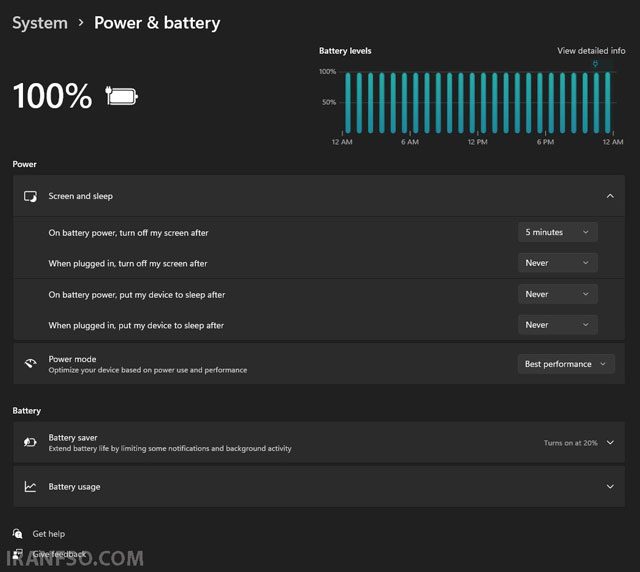 تنظیمات Power Options