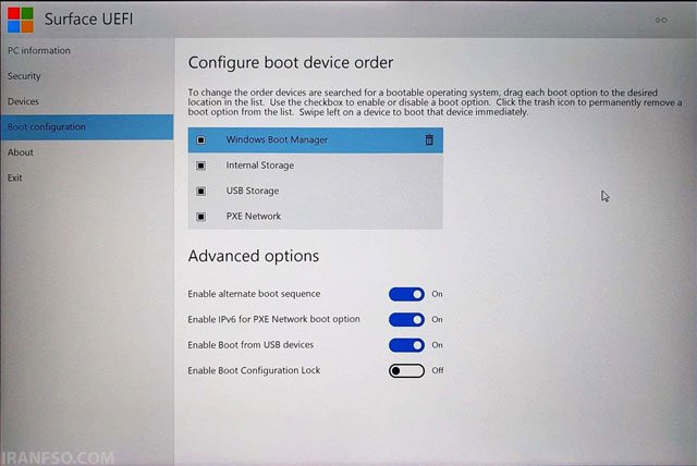 بایوس برند Microsoft Surface