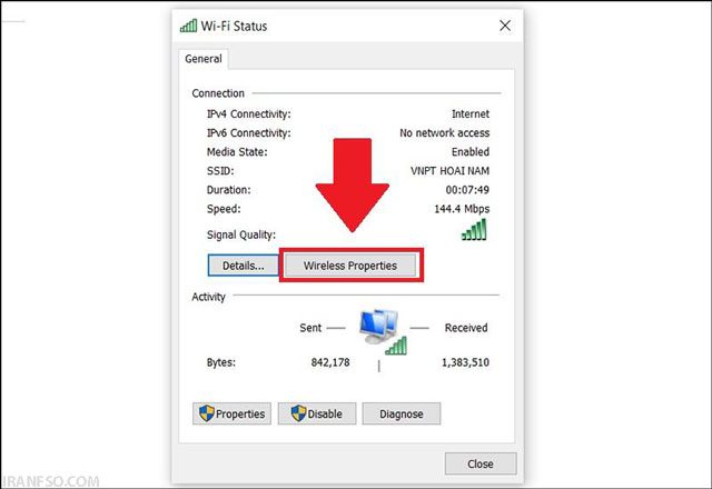 گزینه Wireless Properties