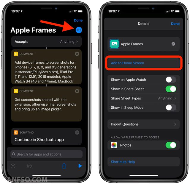 گزینه add to home screen