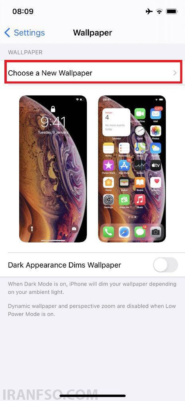 گزینه Choose a New Wallpaper