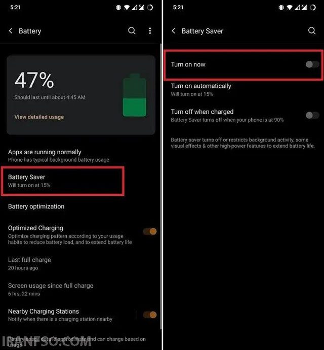 فعال‌سازی پاور سیوینگandroid