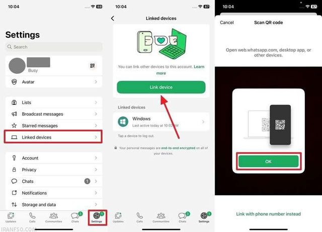 باز کردن گزینه "Linked Devices