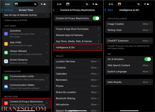 چگونه قابلیتهای Apple Intelligence را از طریق Screen Time غیرفعال کنیم؟