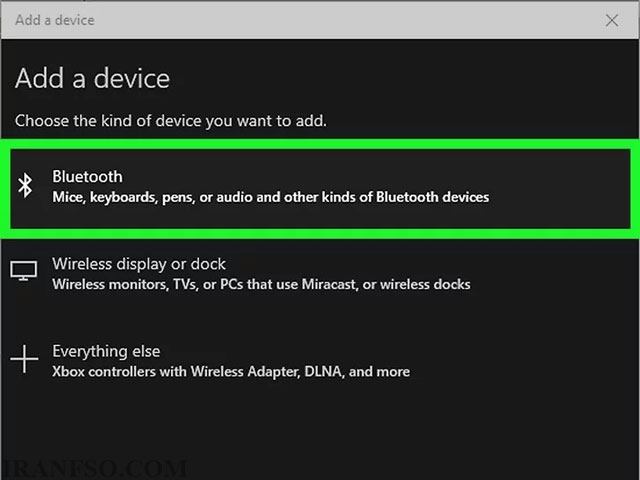 انتخاب گزینه‌ی Bluetooth
