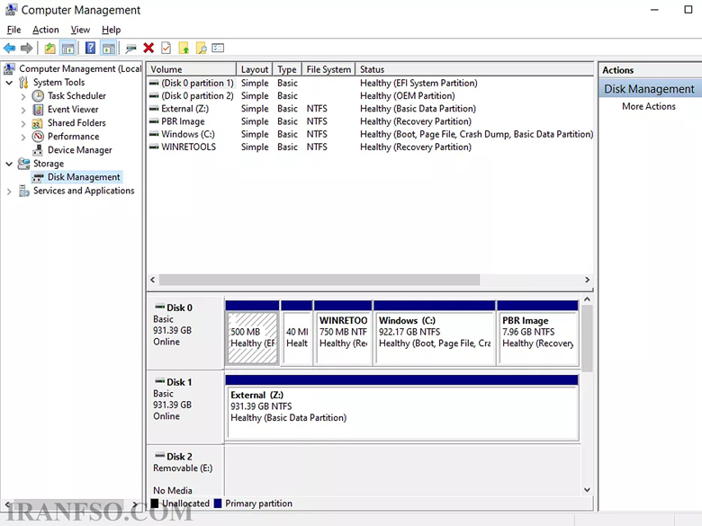 بخش Disk Management