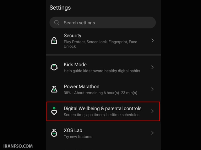 گزینه Digital Wellbeing & parental controls را انتخاب کنید.