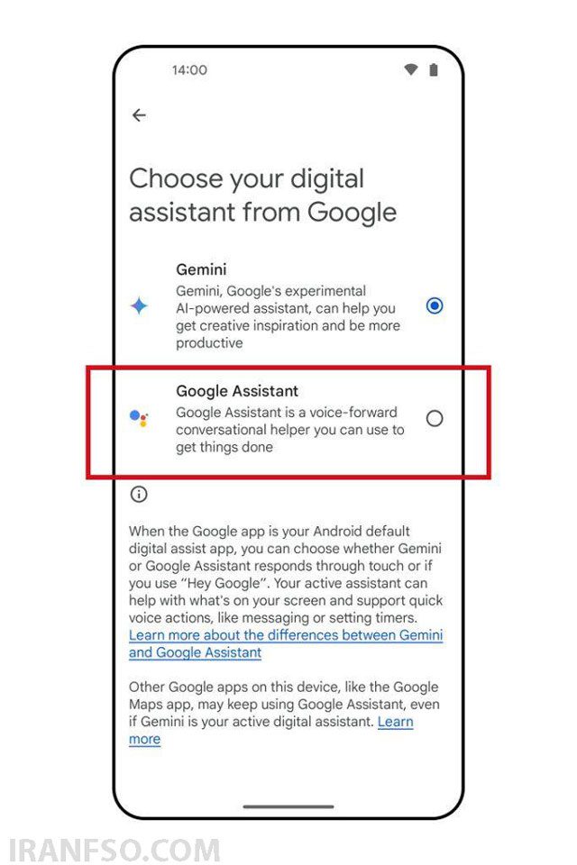 گزینه‌ی "دستیار دیجیتال از گوگل" (Digital assistants from Google) را انتخاب کنید.