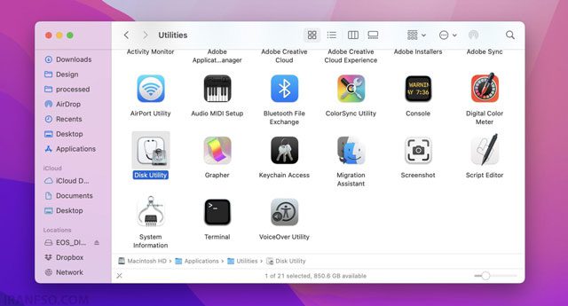 رفتن به پوشه Utilities (ابزارها)