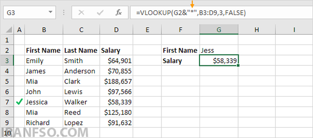تابع VLOOKUP از کاراکترهای خاص مانند * برای جستجوی جزئی پشتیبانی میکند.