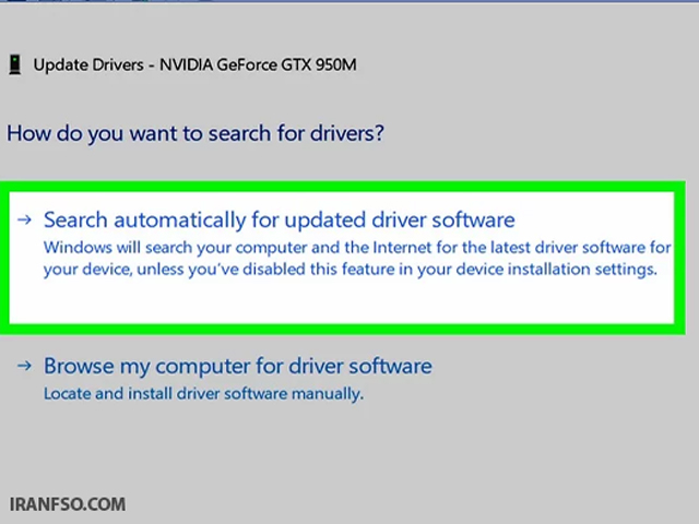 گام ۸: انتخاب “Search automatically for updated driver software”
