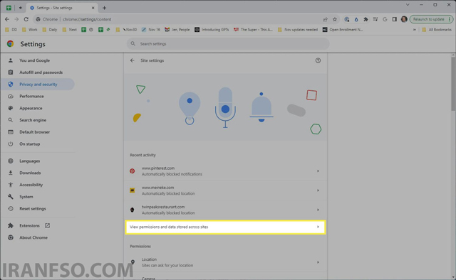 گزینه View permissions and data stored across sites