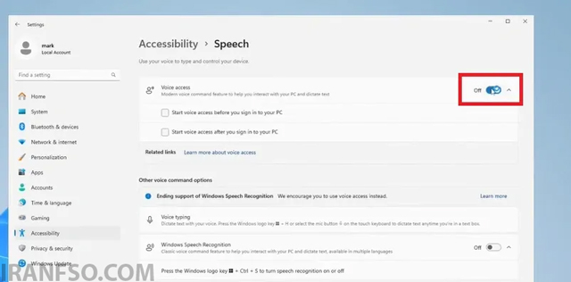 روشن کردن Voice Recognition