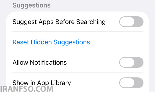 به پایین صفحه اسکرول کنید تا به قسمت Suggestions برسید.
