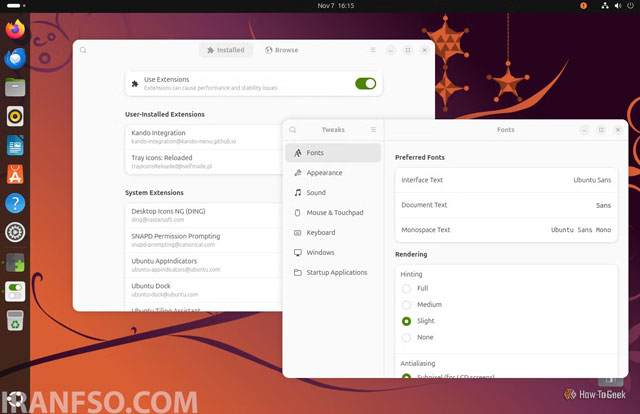GNOME Tweaks و GNOME Extensions (برای اوبونتو و فدورا)