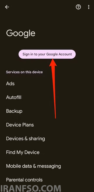 گزینه Sign in to your Google Account را انتخاب کنید.
