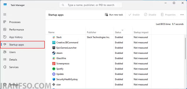 غیر فعال کردن برنامه‌های Startup در ویندوز 11 از طریق Task Manager