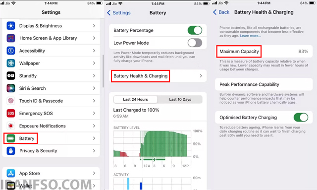 مراحل بررسی Battery Health در iOS