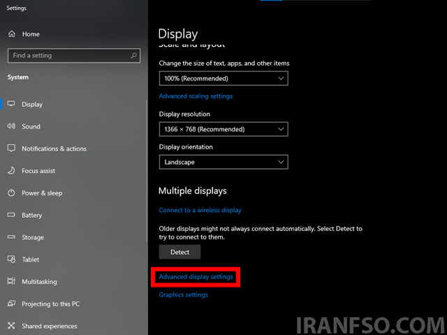ورود به Advanced Display Settings