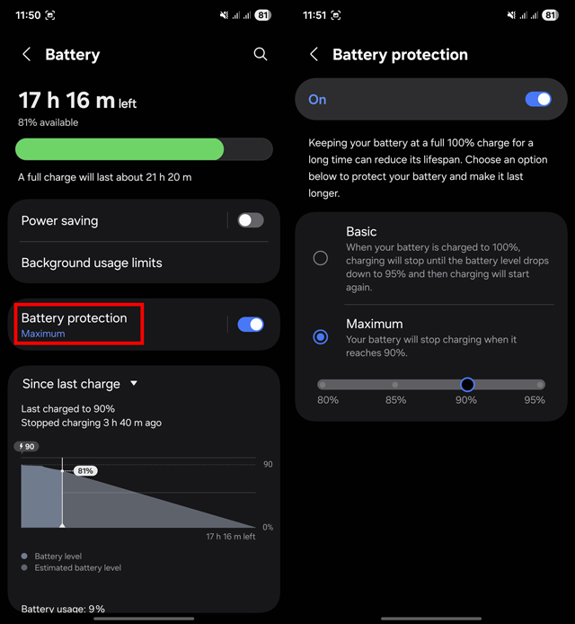 آموزش فعال کردن Protect Battery سامسونگ