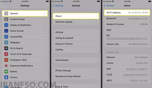 پیدا کردن MAC Address از بخش About
