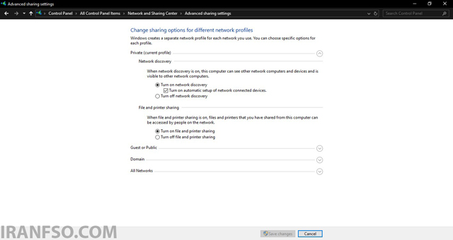 Change advanced sharing settings