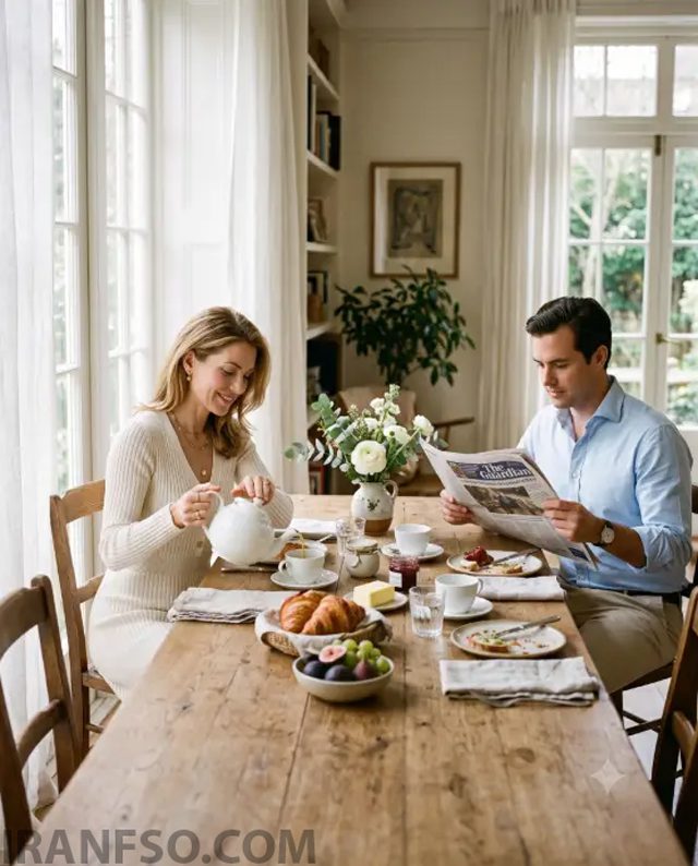 Family Breakfast in a Sunlit Dining Room