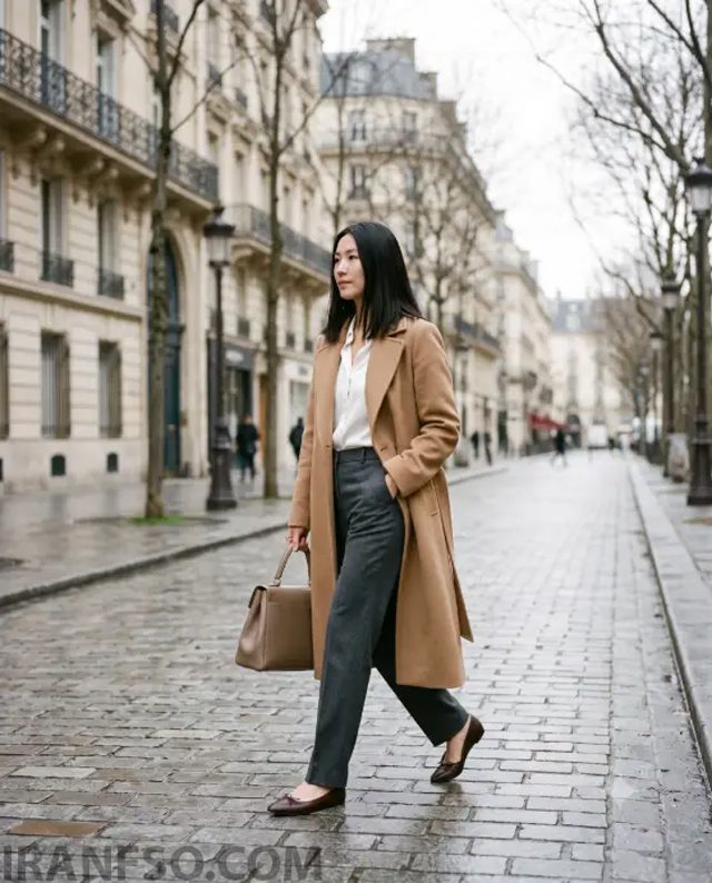 Tailored Camel Coat on a Quiet Street