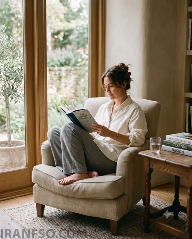 Reading in a Linen Armchair