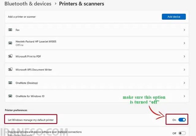 تغییر پرینتر پیشفرض از طریق Settings