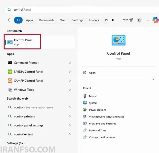تنظیم پرینتر پیشفرض از طریق Control Panel
