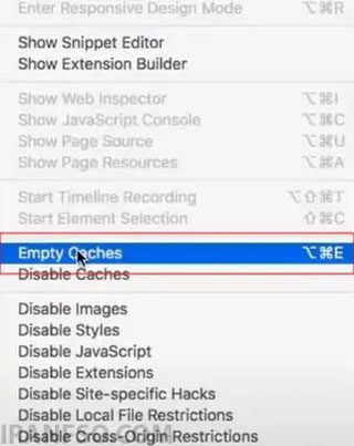 گزینه Empty Caches را انتخاب کنید.