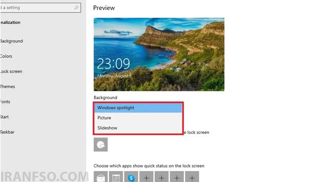 Windows Spotlight را انتخاب کنید