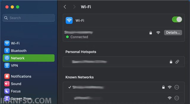 از منوی سمت چپ گزینه Network را انتخاب کنید.