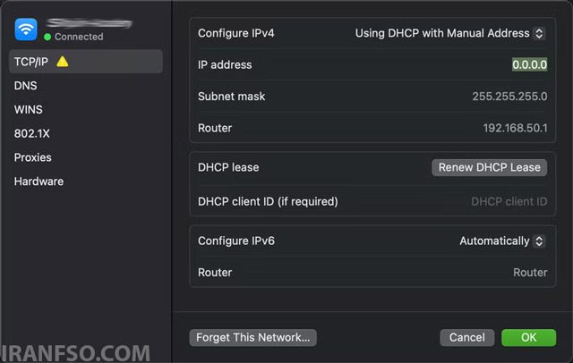 مقابل Configure IPv4 گزینه Using DHCP را مشاهده خواهید کرد.