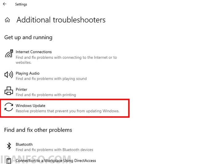 اجرای Windows Update Troubleshooter