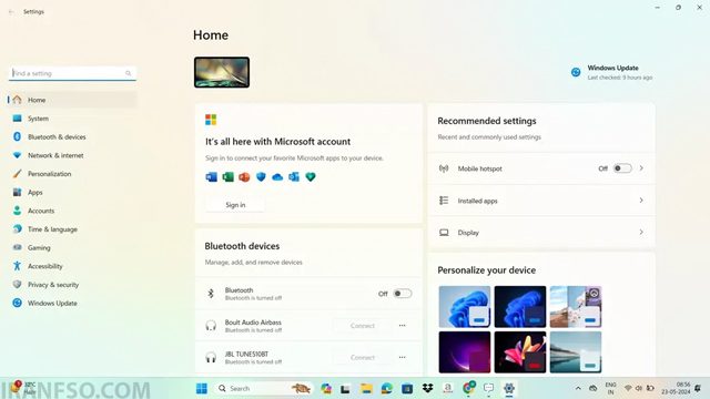 کلیدهای Windows + I را فشار دهید تا پنجره Settings باز شود.