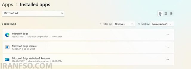 در لیست برنامهها، Microsoft Edge را پیدا کنید.