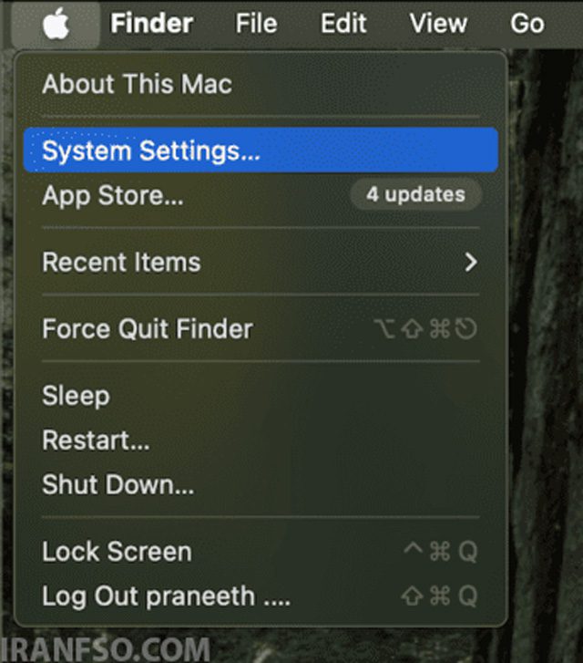 از منوی Apple گزینه System Settings را انتخاب کنید.