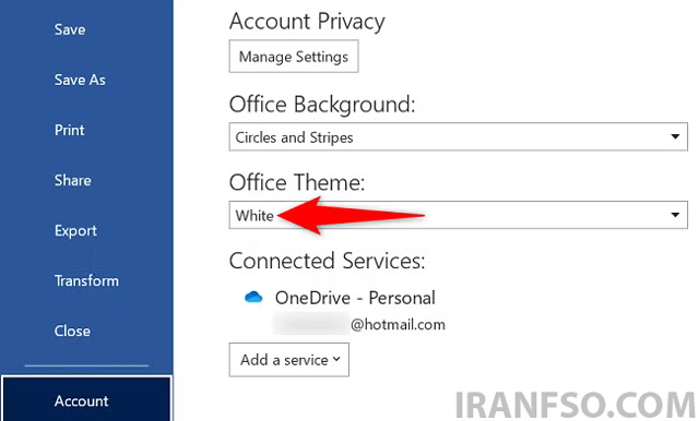در قسمت Office Theme روی منوی کشویی کلیک کنید.